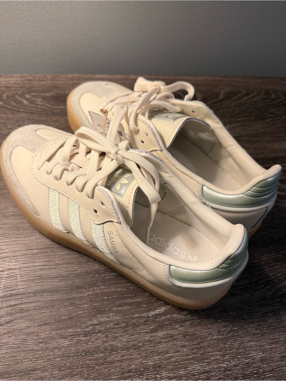 adidas Samba Sneakers in Cream with Mint Heel